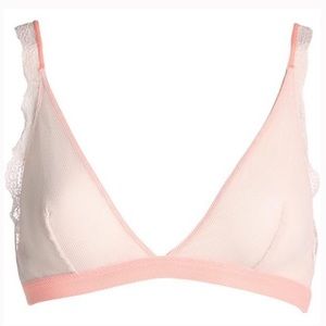 Free People Plunge Mesh Lace Trim Pink Bralette